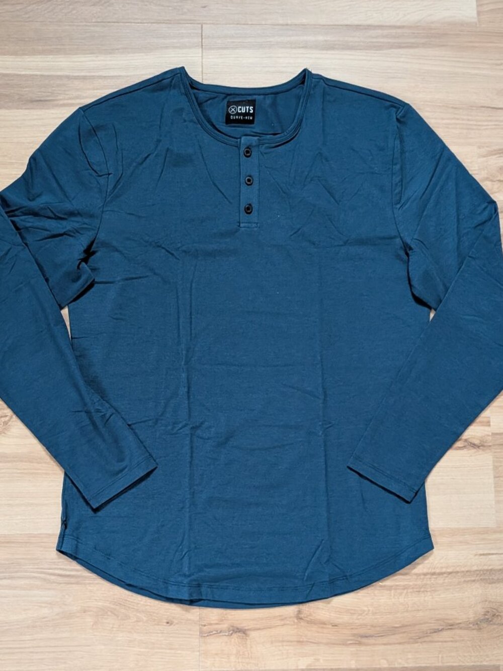 New Cuts Clothing Pyca Pro Long Sleeve Henley Curve Hem Fjord Blue XXL